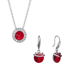 Rhodium Halo Necklace with Siam Drop Earrings with Swarovski Crystals